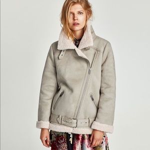 Women's Zara Beige Suede Moto Jacket